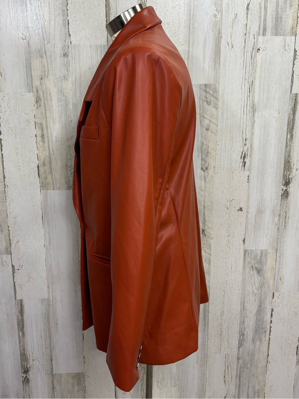 WeWoreWhat Downtown Vegan Leather Rust Cognac Blazer Jacket - Picture 8 of 14